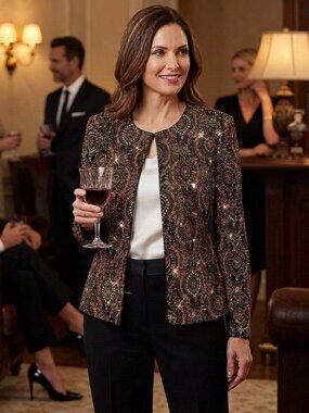 Xscape By Joanna Chen Womens Jacket L Multicolored Rhinestone Cocktail Formal
